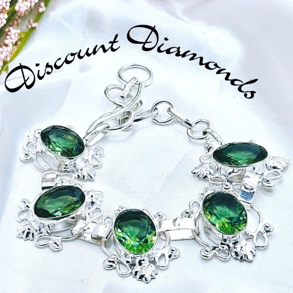 Green Amethyst Tennis Bracelet on 925 Sterling Silver